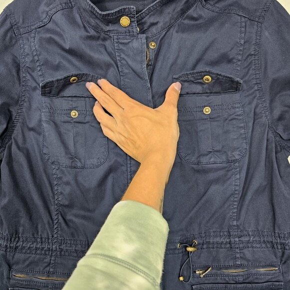 LL Bean Womens Utility Jacket M P Blue Field Military Chore Safari Barn Gorpcore - Picture 10 of 16